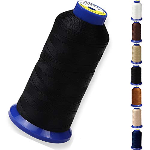 Bonded Nylon Thread for Sewing-Heavy Duty Nylon Thread for Leather, Upholstery, Jeans and Wig; #69 T70 Size 210D/3 1400 Yards（Black）