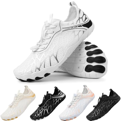 Scarpe da Scoglio Donna Scarpe Barefoot Uomo Scarpe da Surf Scarpe da Spiaggia Asciugatura Rapida Yoga Sport Antiscivolo Outdoor al Chiuso Unisex Nero Bianco 38
