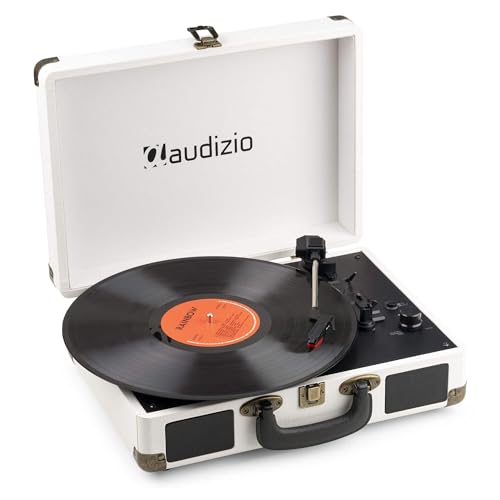 Audizio RP116CR Briefcase Record Player - Retro Vinyl Turntable with Bluetooth In/Out, Built-in Stereo Speakers, USB PC Encoding, 3-Speed, Portable Cream Design