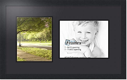 ArtToFrames Collage Photo Frame Double Mat with 1-8.5x11, 8x10 Openings with Satin Black Frame and Black mat.