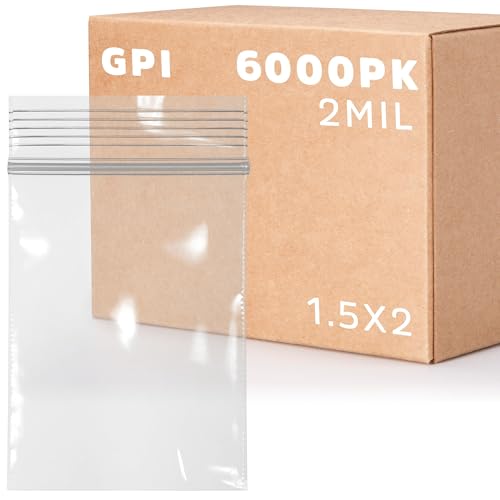 6,000 Count - 1.5" x 2" Small Zip Bags, Mini Reclosable Zipper Baggies, 2 Mil Clear Plastic Resealable Storage Bags with Zip Top Lock for Packaging Jewelry, Pills, Buttons, Beads, Seeds - GPI
