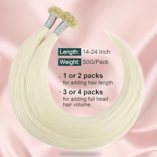 Image of Easyouth Blonde U Tip Hair Extensions Human Hair, 16 Inch U Tips Hair Extensions Human Hair White Blonde, 50G 50S, Lightweight, Ktip Human Hair Extension, for Parties