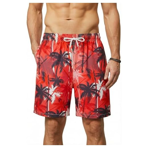 Enlision Badehose Herren Badeshorts Hawaii Shorts Orange Palmen Muster Schnelltrocknend Schwimmhose Surfn Boardshorts für Männer mit Mesh Futter XL