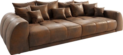 DELIFE Big-Sofa Violetta Braun 310x135 cm Antik Optik inklusive Kissen Big-Sofa