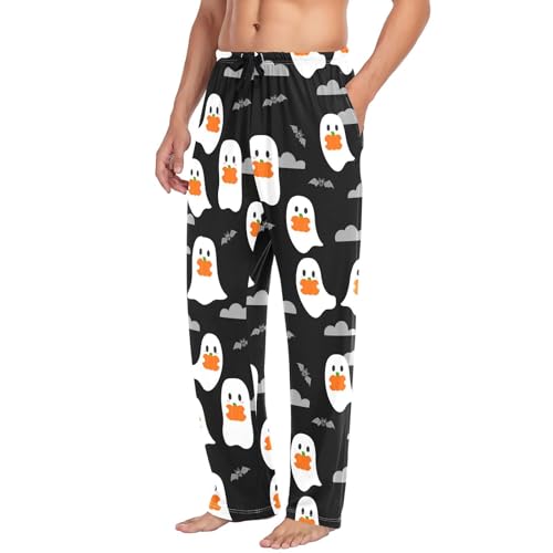 Cute Spirits Holding Pumpkins Men's Cotton Pajama Pants with Pockets and Drawstring Comfortable and Stylish,S4