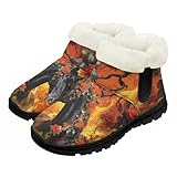 Chririnla Gothic Black Horse Butterfly Kids Pull On Winter Boots, Lightweight Slip-Ons Fur Lined Ankle Snow Boots with Faux Fur Collar for Easy Dressing Fashion‌ Winter Outfit