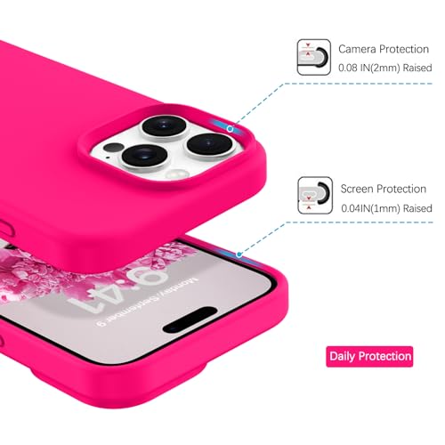 DOMAVER Case for iPhone 16 Pro 6.3'' Case Smooth Liquid Silicone Soft Gel Rubber Microfiber Lining Cushion Cover Shockproof Protective Phone Cases Compatible with iPhone 16 Pro - Hot Pink by DOMAVER - Image 3