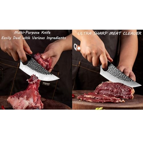 Image of Chefs Knife Ultra Sharp High Carbon German Stainless Steel Forged Blade,for Meat Cutting,Chopping, Ergonomic Wooden Handle (Wooden Handle + Sharpener+Gloves)