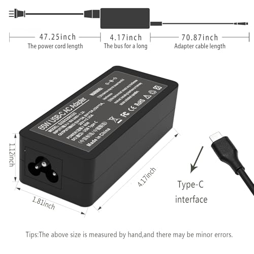 Image of 65W 45W USB C Laptop Power Replacement Adapter Charger for Lenovo Chromebook /Yoga /ThinkPad /HP Chromebook /Dell Laptop USB Type C Power Adapter