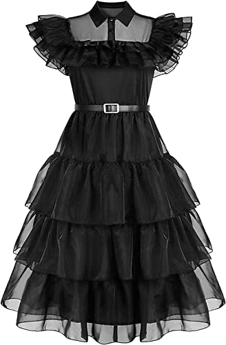 Robe Mercredi Addams Enfant Déguisement Mercredi Addams Enfant Addams Pour Fille Costume Déguisement Mercredi Addams Mercredi Addams Robe Cosplay Tenues Carnaval Robes De Soirée Costume, 110cm-160cm