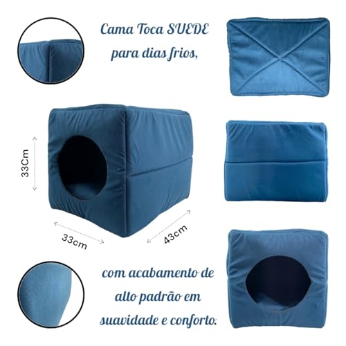 Cama Toca Iglu 3 em 1 Suede Cachorro Gato Frio Quente Pet M (Azul)