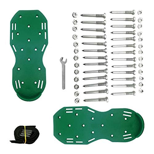 Aceshop Aireador de Cesped Zapatos Profesional Zapatos de Aireador de Césped de Tamaño Universal con 8 Correas Ajustables Alargadas y 26 Clavos Sandalias de Aireación para Jardín y Césped (Verde)