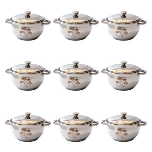 Image of MOHAM Stainless Steel 9 Pieces Donga Set, Handi Set, Serving Set with Laser Design|Gift for Mom, Gift Item, Gift Set|Kitchen Essential|(Pack of 9) - 2000ML Each