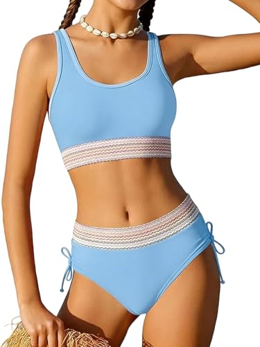 Image of Teen Girls Swimsuit Two-Piece Bikini Set Adjustable Shoulder Straps Bathing Suit Kid Athletic Swimwear with Chest Pad