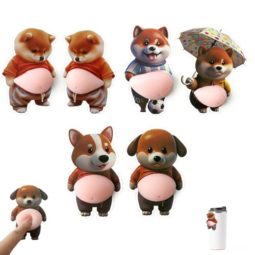 Shiba Inu Dog Belly Sticker, 6PCS Superweicher Silikon-Antikollisions-Aufkleber, Squeeze Belly Aufkleber, 3D-Aufkleber, Entzückender Tieraufkleber, for Handy-Dekoration, Spielzeug for Stressabbau