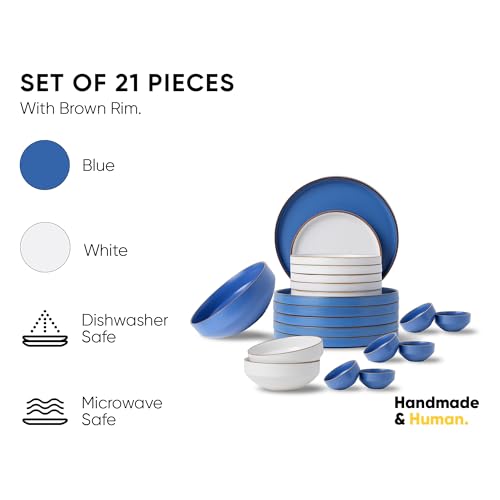 Image of Shay Modern Japandi Blue Ceramic Dinner Set, 21 Pcs, | Crockery Set |for Gifting & Dining | Matte Finish | Dinner Set Ceramic (Japandi Dinner Set - Blue, 21 Piece)