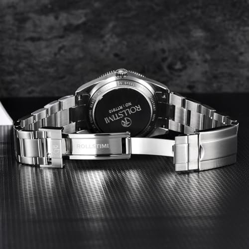 RollsTimi Montre automatique NH35 7910 pour homme, bracelet en acier inoxydable, étanche à 100 m, lunette en céramique, couronne vissée, verre saphir synthétique, Noir , Bracelet – vue 4