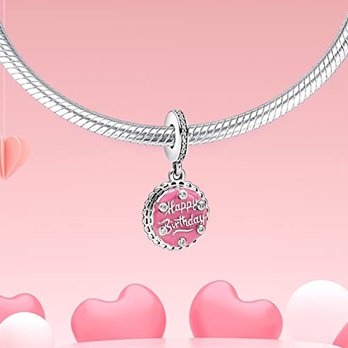 Datouqi Happy Birthday Charms Pink Birthday Cake Dangle Charms 925 Sterling Silver Charms For Bracelets Necklace Mother's Day Jewelry Gifts For Women Girls #TOP1