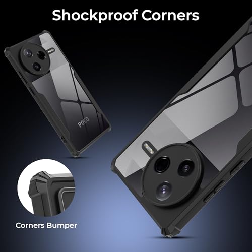 Image of A rtistque Clear Hard Transparent Acrylic Armor Anti-Drop Shockproof TPU Edge Back Cover Case for Poco F7 Pro 5G - Black