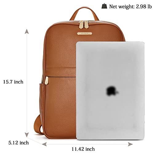 Bostanten Genuine Leather 15.6 Inch Laptop Backpack Purse For Women College Casual Backpack Travel Bag Daypack Brown #TOP3