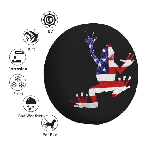 Image of Funny Frog Spare Tire Cover Trailer Tire Covers Weatherproof Wheel Protector Fit for Rv Trailer Truck Travel Trailers Accessories 16 inch Wheel US Flag Frog