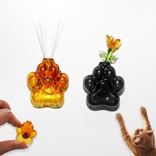 Nuvretk 2PCS Cat Whisker Holder, Cat Paw Glass Fridge Magnet Vase