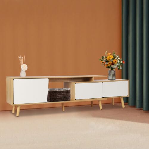 Miniatura 8 de Gabinete de TV MDF soporte de TV multicompartimento, soporte de almacenamiento clasificado para libros, enrutador, gabinete de almacenamiento de