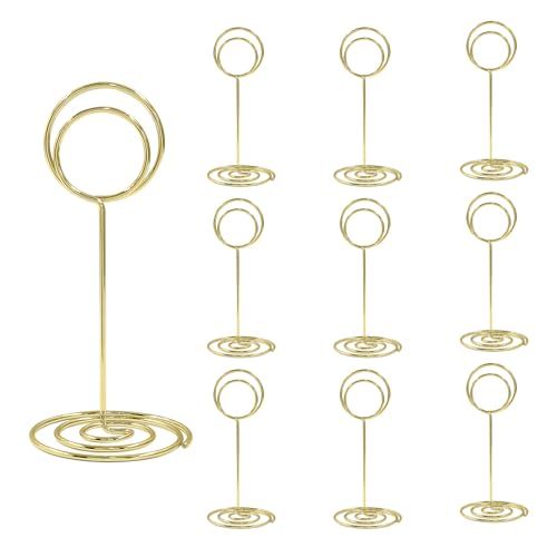 Waziaqoc 10Pcs Table Number Holders, Mini Round Place Card Holder, 3.35 Inch/85mm Short Table Number Stands for Wedding Party Graduation (Gold)