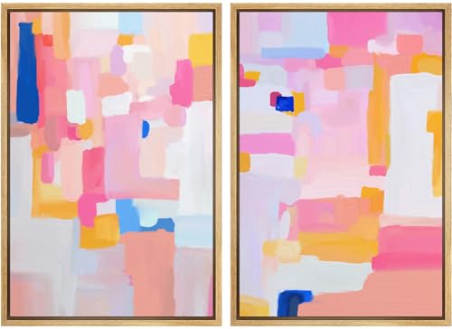 SIGNLEADER Framed Canvas Print Wall Art Set Pastel Geometric Paint Strokes Abstract Shapes Digital Art Modern Art Decorative Minimal Relax/Zen for Living Room, Bedroom, Office - 16"" x24 x2 NATURAL