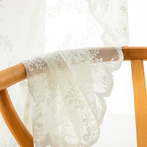Miulee Lace Valances For Windows, Rod Pocket Sheer Curtain Valance Ecru Farmhouse Scalloped Floral Rose Embroidered Drape For Kitchen Living Room Bedroom Small Window Treatment, 1 Piece 58X16, Ivory #TOP3