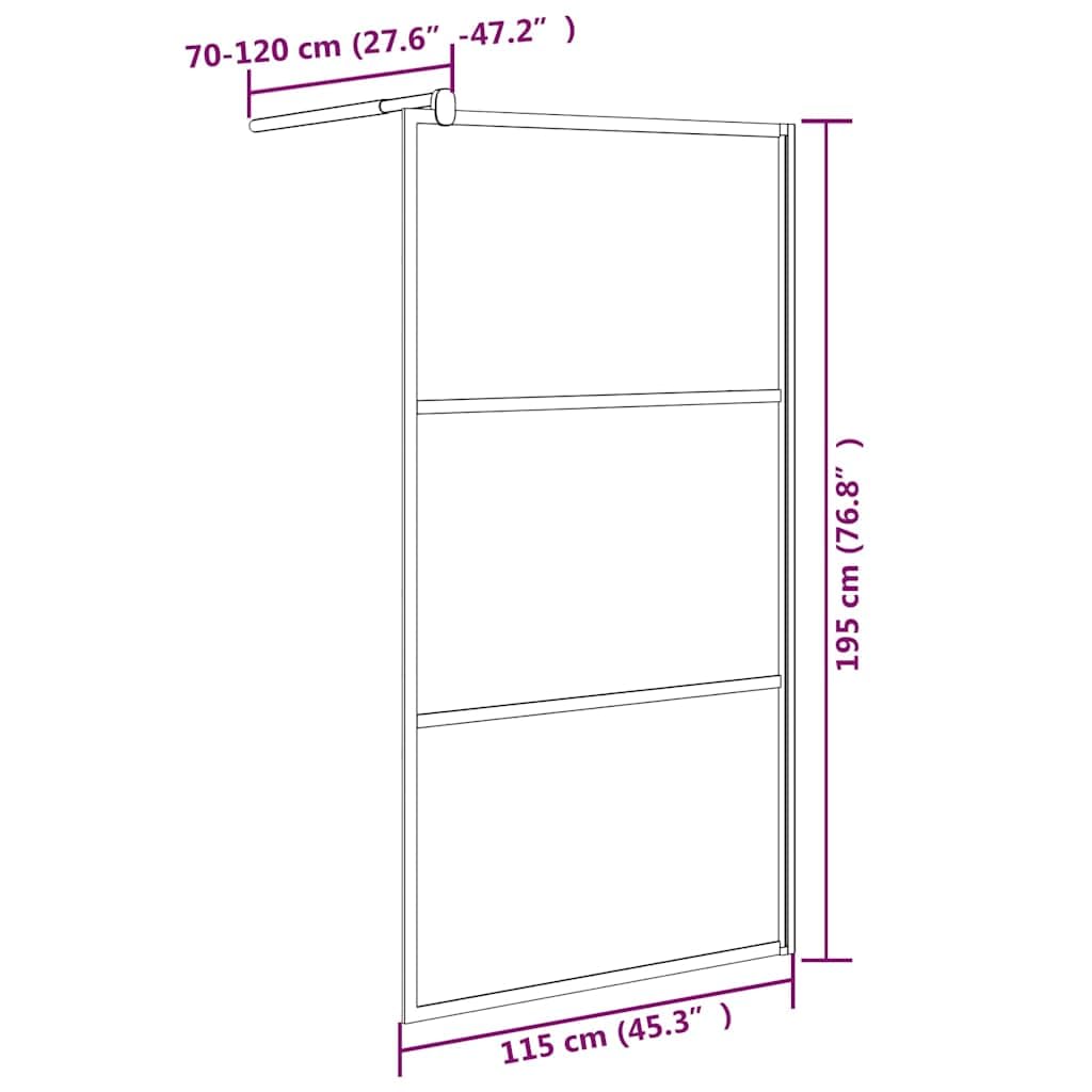 Ścianka prysznicowa Walk-In 115 x 195 cm, szkło ESG, ciemna z aluminiową ramą, czarna, regulowany profil i drążek podporowy, stabilna kabina prysznicowa do łazienki, ochrona przed pryskaniem