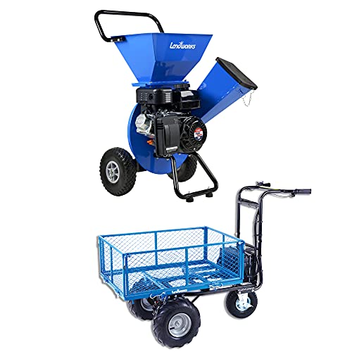 Landworks Wood Chipper 3 in 1 Multi-Function 3´´ Inch Max Capacity & Utility Cart Hand Truck Power Wagon Super Duty Electric 48V DC 500W AGM Battery Max 500Lbs Load [Bundle Deal]