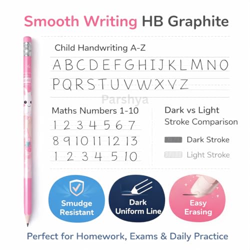 Image of KiddieWorld Premium Graphite Sketching Pencil Set for Kids & Artists - Pack of 12 Dark HB Pencils with Eraser - Perfect for School, Writing, Shading & Return Gifts