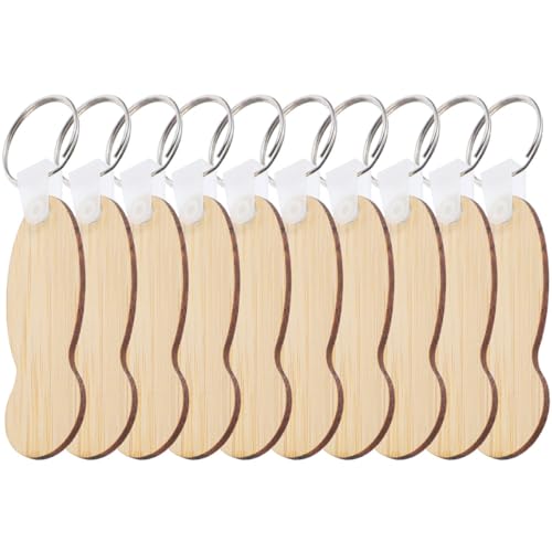 GRIRIW 10Pcs Bamboo Shopping Trolley Tokens Keychain Eco-fri