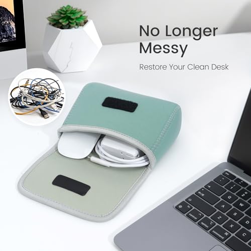 LENTION Mint Green Neoprene Tech Pouch, Portable Travel Organizer for MacBook Power Adapter, Power Bank, Charger, Cable & Small Electronics — view 6