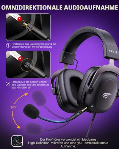 havit Gaming Headset mit Mikrofon - Gaming Kopfhörer [3,5mm Klinke für PC, Xbox und PlayStation] - Gamer Kopfhörer Over Ear [mit Noise Cancelling] - Metallic Schwarz 4