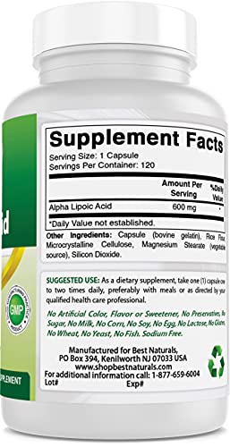 Best Naturals Alpha Liopic Acid 600 Mg 120 Count - Ala Alpha Lipoic Acid Powerful Antioxidant #TOP4