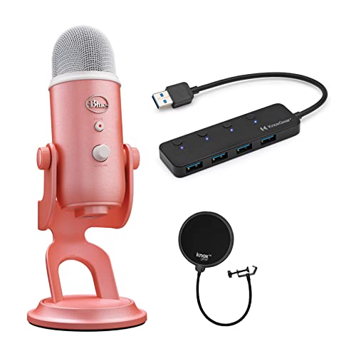 Blue Microphones Yeti USB Microphone Aurora Collection (Pink Dawn) Bundle with 3.0 4-Port USB Hub and Pop Filter (3 Items)