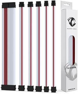 Reaper Cable Sleeved PSU Extension Set - Power Supply Extensions - 1x 24 Pin/ 2x 8 Pin/ 2x 6 Pin/ 1x 4+4 Pin - With Combs - 30cm (White & Carbon)