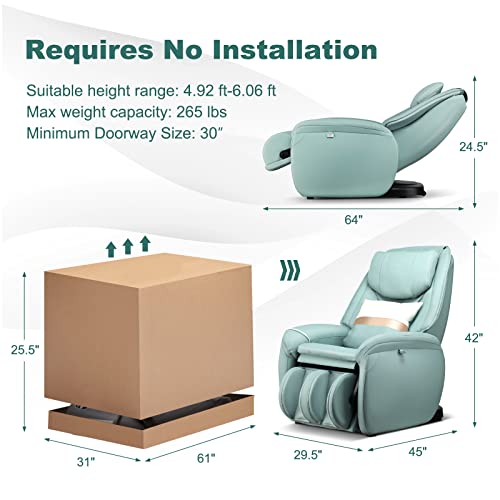 Giantex Full Body Massage Chair - Zero Gravity Sl Track Electric Recliner With Reversible Footrest, Back Heater, Wheels & Pillow, Automatic Shoulder Detection, Calf Airbag, No Installation (Green) #TOP7