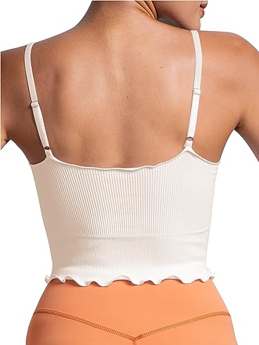 Image of Sunzel Tank Top for Women, V Neck Seamless Ribbed Crop Camisole with Ruffles