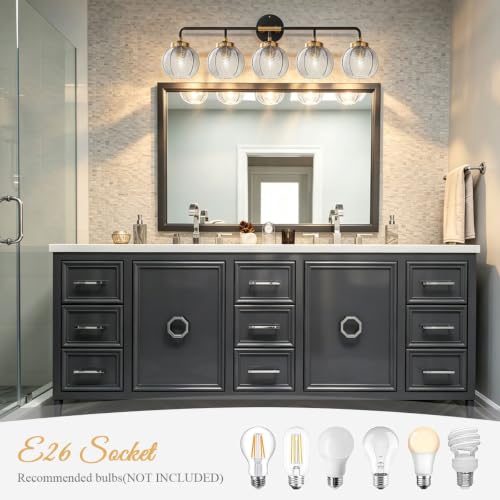 Image of Bathroom 5-Lights Smoke Gray Leaf Texture Glass Vanity Light Fixture
