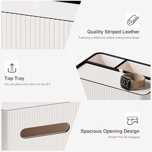 KINGFOM Leather Tissue Box Cover with Storage Tray, Decorative Tissue Box Holder Organizer for Office Desk, Bedroom & Nightstand, Remote Control Holder for Perfume, Watch, Glasses, Pens (Ivory White) by KINGFOM - Image 8