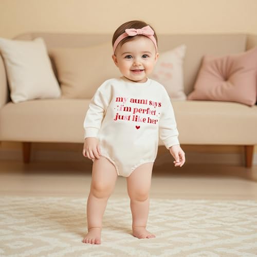 luethbiezx Infant Baby Girls Auntie Sweatshirt Romper My Aunt Says I'm Perfect Just Like Her Long Sleeve Jumpsuit3