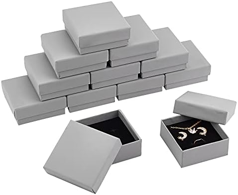 NBEADS 12 Pcs Cardboard Box Jewelry Set Box Black Box Ring Box for Ring, Necklace Storage and Display, 7x7x3.5cm