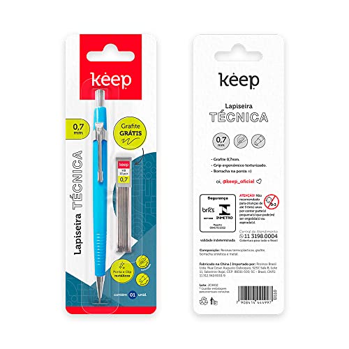 Lapiseira Tecnica 0.7mm Azul + 1 Tubo de Grafite Blister 1un Keep - EI110