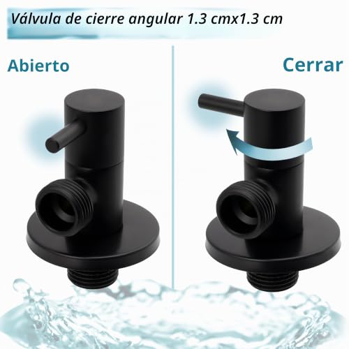 Miniatura 3 de Aerzetix - C74967 - Válvula De Parada En Ángulo 1 2 X1 2 Con Roseta Y Junta Ptfe - En Latón - Acabado Ennegrecido - Grifo De Agua Potable Sanitario Racor Lavabo Baño Cocina