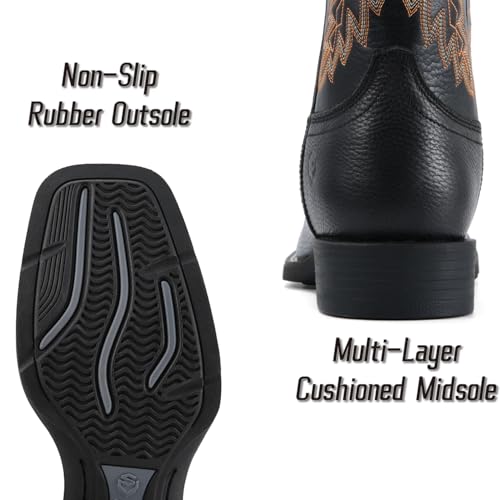 Image of SUREWAY Cowboy Boots For Men - Mens Square Toe Western Boot,Oil /Slip Resistant,Durable Fashionable Classic Pull on 10 Inch Boots Mid Calf Wellington Boots