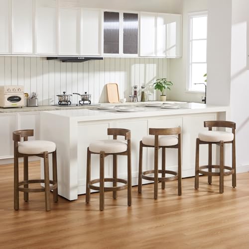Lessmore mid-Century Beige Linen bar stools Set of 4 -