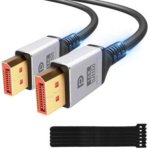 VESA Certified 16K DisplayPort Cable 2.1 20 Ft, 80Gbps [16K@60Hz, 8K@120Hz, 4K@240Hz@165Hz@144Hz] HDR10, HDCP DSC 1.2a 3D,Braided eARC DP 2.0/1.4 Cord FreeSync G-Sync for Gaming/PC/TV/Monitor/Graphics